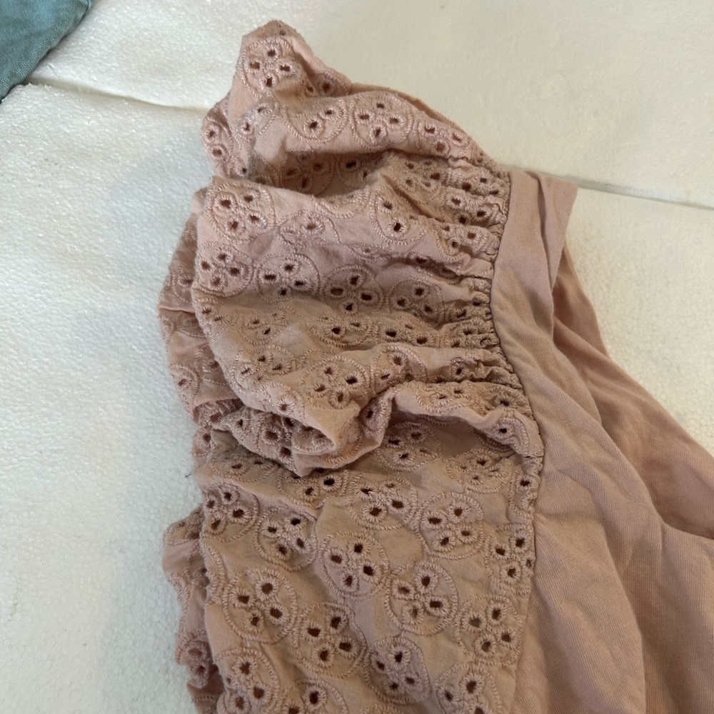 Express square neck eyelet puff sleeve tie back crop top peach light pink - Picture 7 of 12